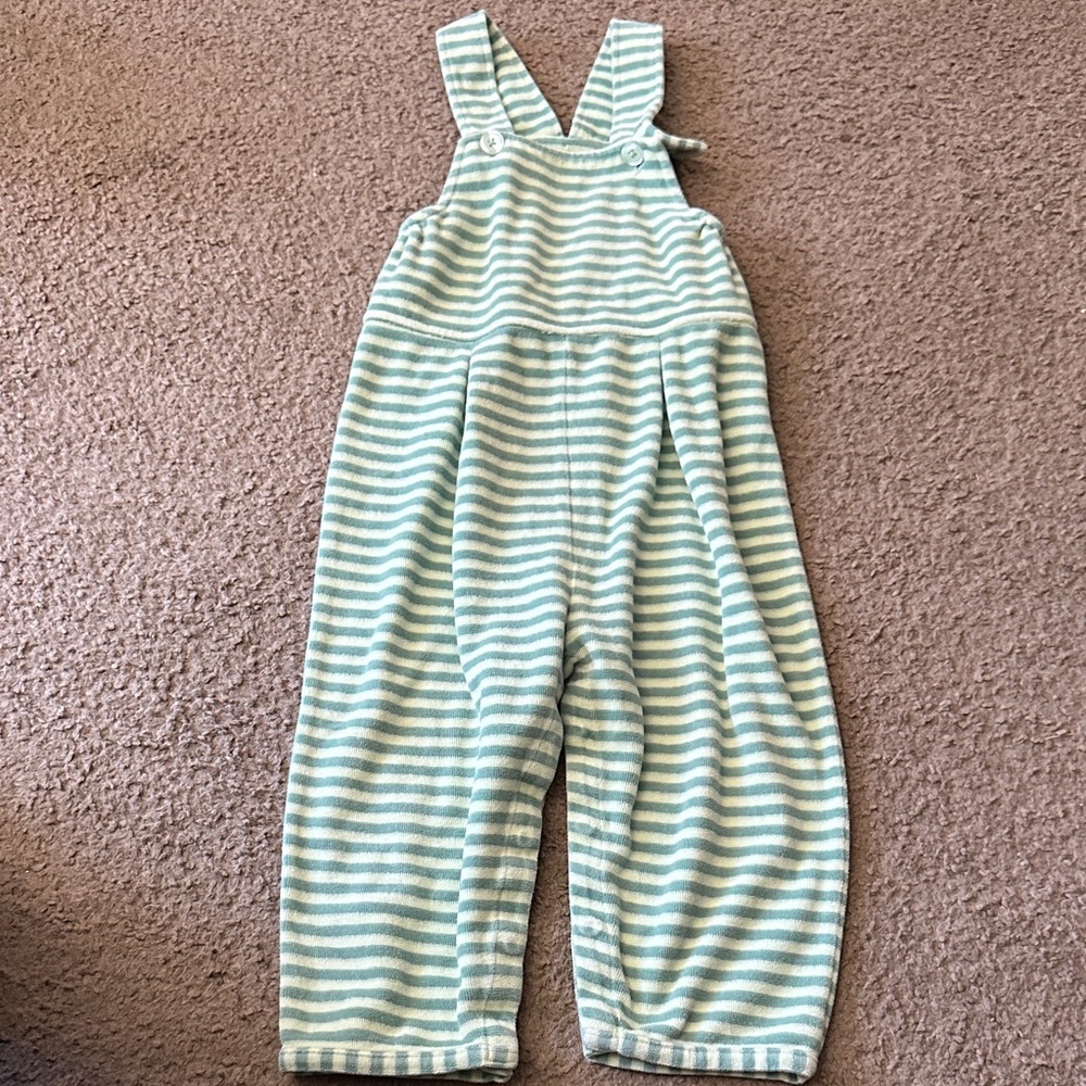 Hanna Andersson Green Striped Overalls size 90